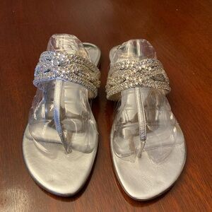 Badgley Mischka Silver Crystal Embellished Sandals